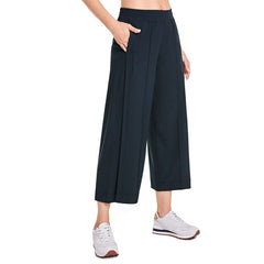 Women's Lightweight Wide Leg Capri Lounge Pants Travel Athletic Loose Elastic Waist Workout 7/8 Pants with Pockets