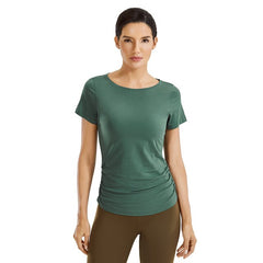 Women's Pima Cotton Short Sleeve Workout Shirt Slim-Fit Yoga T-shirt with Side Shirring