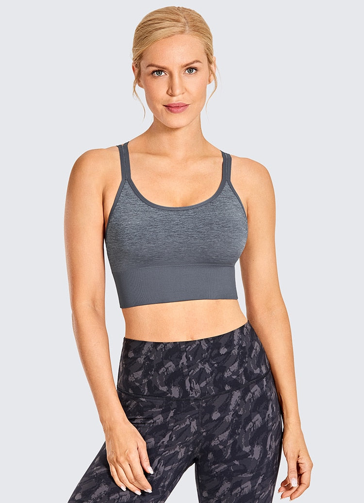 Women's Wirefree Padded Yoga Bras Strappy Sexy Longline Sports Bra Crop Tops