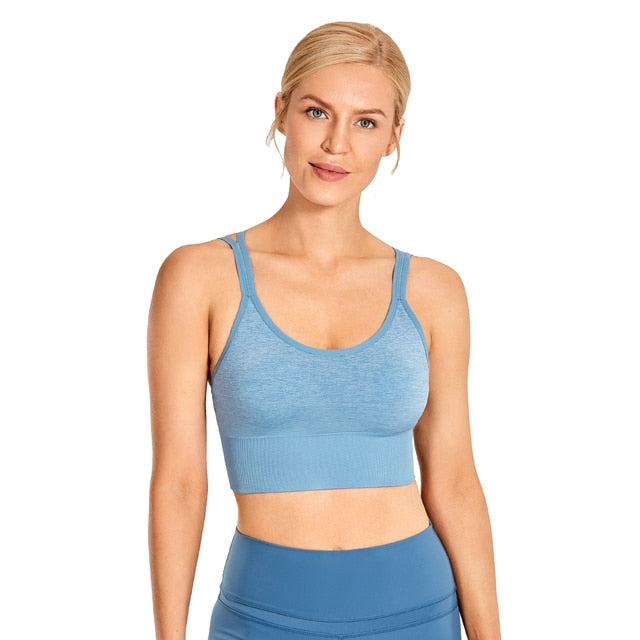 Women's Wirefree Padded Yoga Bras Strappy Sexy Longline Sports Bra Crop Tops
