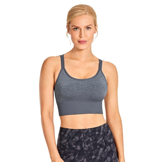 Women's Wirefree Padded Yoga Bras Strappy Sexy Longline Sports Bra Crop Tops