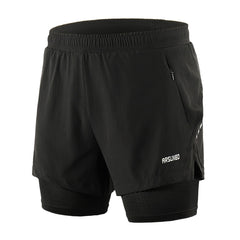 Men Running Shorts 2 in 1 Sports Shorts Quick Dry Active Training Exercise Jogging Gym Shorts With Zipper Pockets