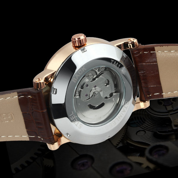 Man Watch Mechanical Automatic Watch Men Luxury Retro Roma Classic Black Leather Band Calendar Watches