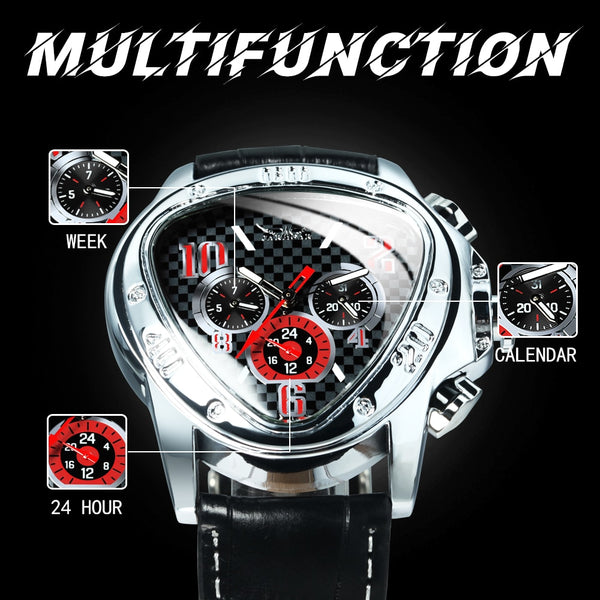 Men Automatic Mechanical Wrist Watch Sport Racing Pilot Genuine Leather Casual Top Brand Luxury Geometric Triangle Clock