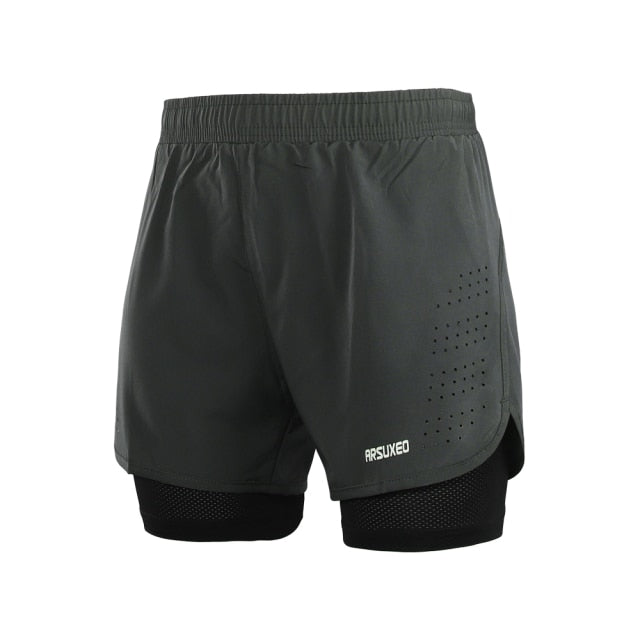 Men Running Shorts Outdoor Sports Training Exercise Jogging Gym Fitness 2 in 1 Shorts with Longer Liner Quick dry