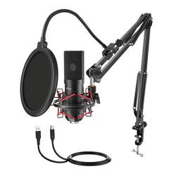 USB Gaming Microphone Set with Flexible Arm Stand Pop Filter Plug&Play with PC Laptop Computer Streaming Podcast Mic T732