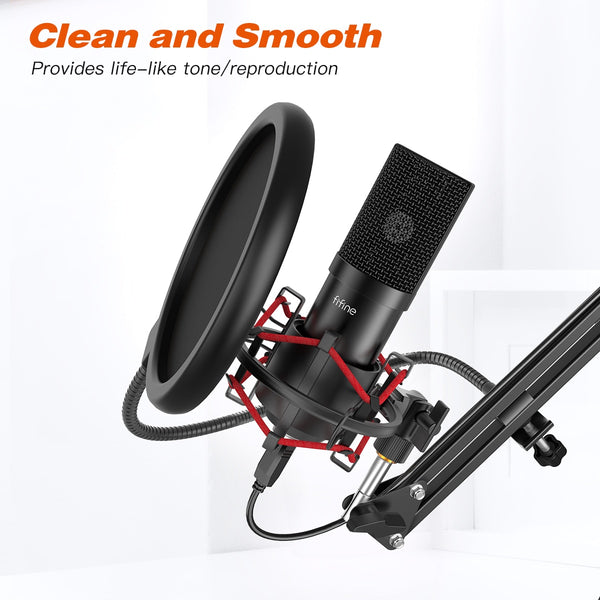 USB Gaming Microphone Set with Flexible Arm Stand Pop Filter Plug&Play with PC Laptop Computer Streaming Podcast Mic T732