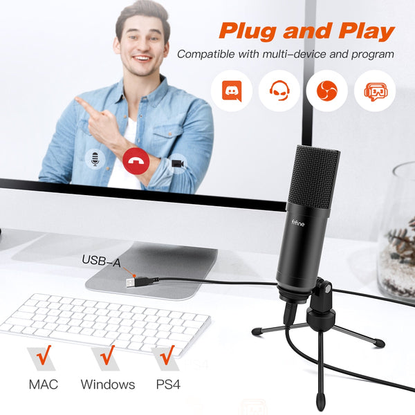 USB Gaming Microphone Set with Flexible Arm Stand Pop Filter Plug&Play with PC Laptop Computer Streaming Podcast Mic T732