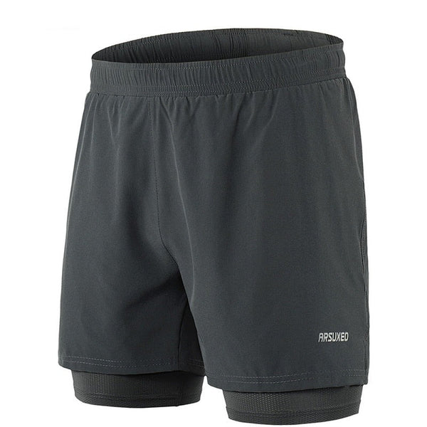 Running Shorts Men Active Training Exercise Jogging 2 in 1 Sports Shorts with Longer Liner Quick Dry