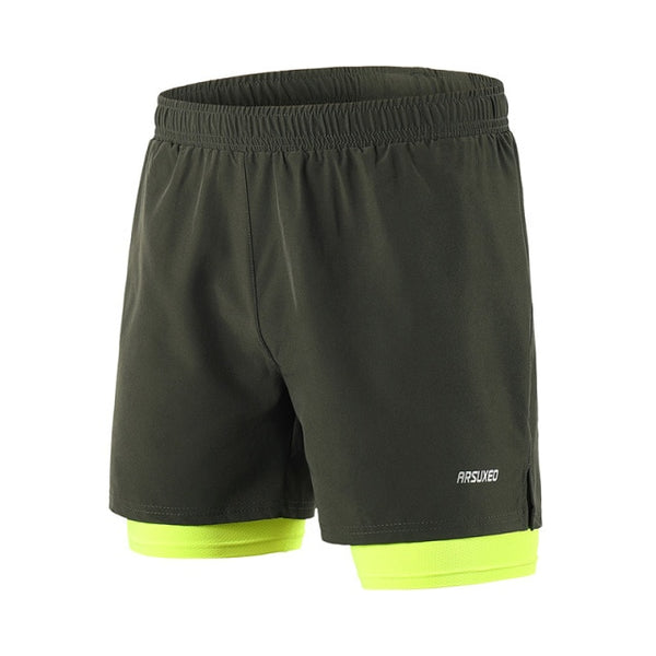 Running Shorts Men Active Training Exercise Jogging 2 in 1 Sports Shorts with Longer Liner Quick Dry