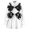 Solid Bows Front Casual Dress Women Fake 2 Pieces Sets,Spring ELF Vintage Korean Ladeis Daily Matching Suits