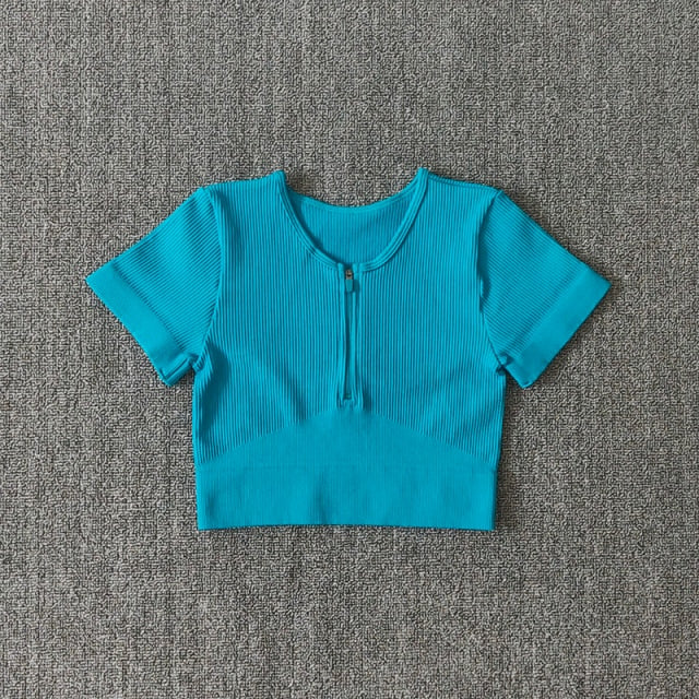 Seamless Yoga Shirts Zipper Short Sleeve Workout Tops Women Fitness Crop Top Workout Tops Gym Clothes Sportswear Running T-shirt