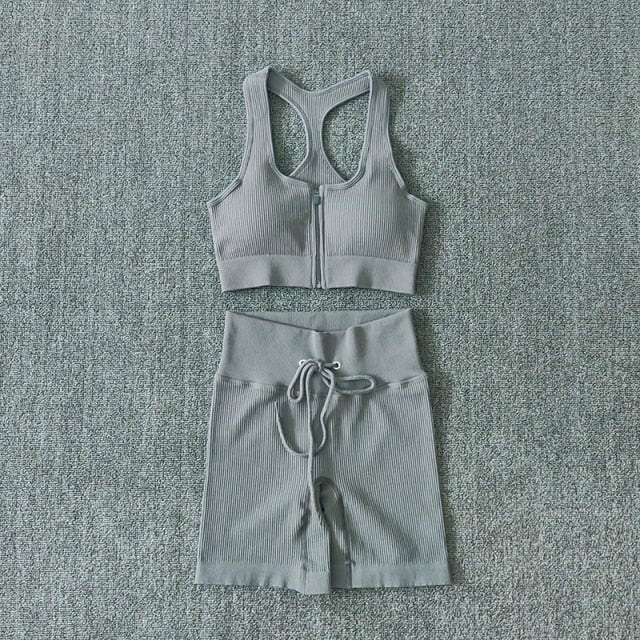 Seamless Yoga Set Workout Shirts Sport Pants Bra Gym Clothing Tracksuit Drawstring High Waist Running Leggings Fitness Suit