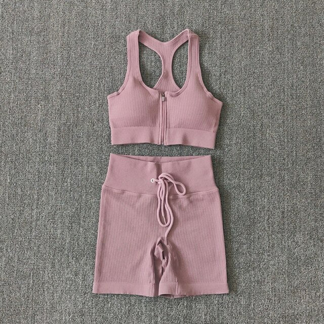 Seamless Yoga Set Workout Shirts Sport Pants Bra Gym Clothing Tracksuit Drawstring High Waist Running Leggings Fitness Suit