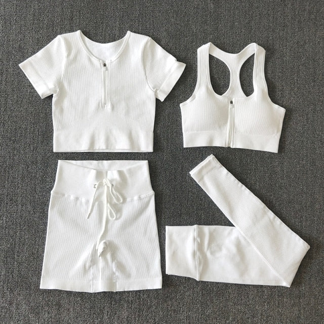 Seamless Yoga Set Workout Shirts Sport Pants Bra Gym Clothing Tracksuit Drawstring High Waist Running Leggings Fitness Suit