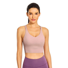 Women's Strappy Longline Sports Bra Padded Wireless Y-Back Racerback Yoga Bras Crop Tank Tops