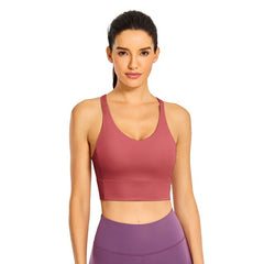 Women's Strappy Longline Sports Bra Padded Wireless Y-Back Racerback Yoga Bras Crop Tank Tops