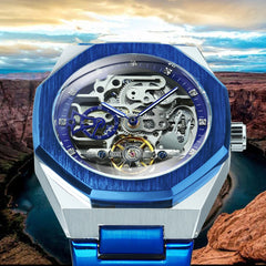 Tourbillion Mechanical Watch for Men Automatic Steel Strap Skeleton Mens Watches Top Brand Luxury