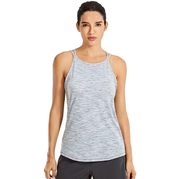 Women's Lightweight Heather Yoga Tank Tops Strappy Back Workout Shirts