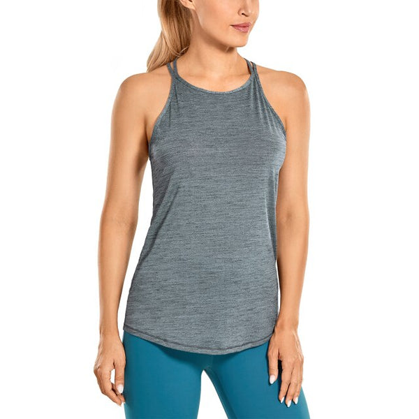 Women's Lightweight Heather Yoga Tank Tops Strappy Back Workout Shirts