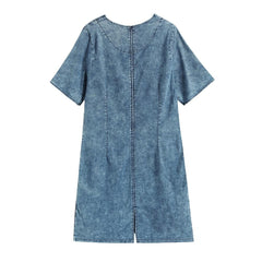 Women's Plus Size Denim Dress Summer Slim Fit Dress Casual Dress Printed Woven Denim Short Sleeve Knee-Length