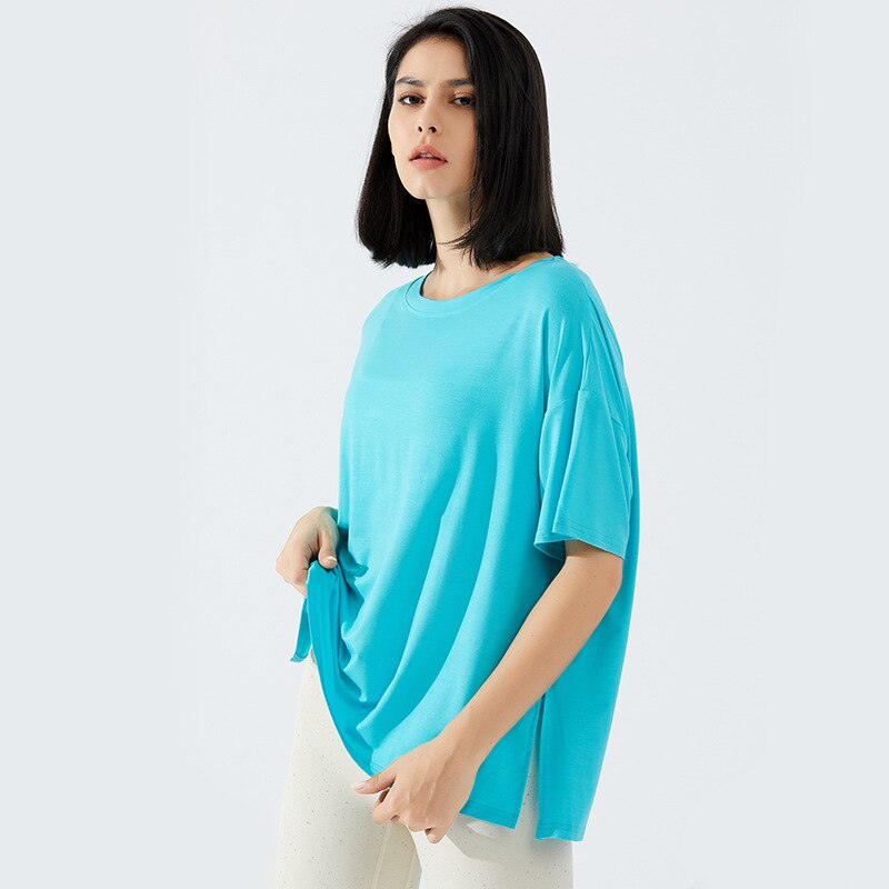 Loose Fit Sports Exercise Fitness T-shirt Women Back Open Running Gym Workout Short Sleeved Top Loungewear