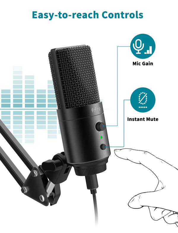 USB C&A Gaming Streaming Microphone Kit for PC Computer, Arm Stand Mute Button&Gain,Studio Mic for Podcast Recording