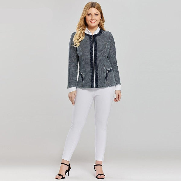 Women's Plus Size Casual Fashion Denim Jacket Premium Stretch Knitted Denim with shoulder pads