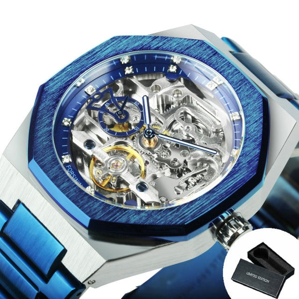 Tourbillion Mechanical Watch for Men Automatic Steel Strap Skeleton Mens Watches Top Brand Luxury