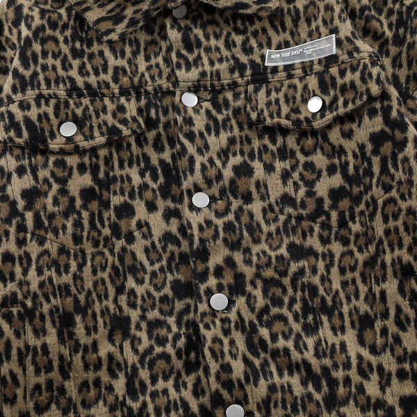 Hip Hop Jacket Coat Men Furry Leopard Print Multi-Pocket Outwear Loose Retro Rock Hipster High Street Jacket Streetwear