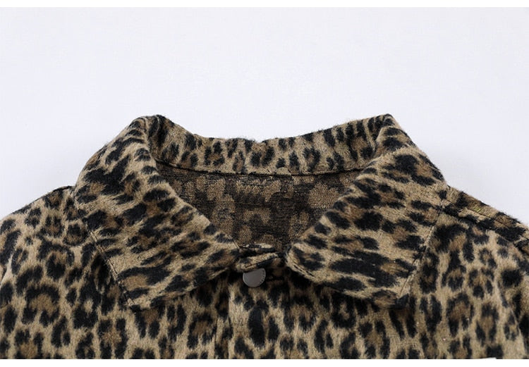 Hip Hop Jacket Coat Men Furry Leopard Print Multi-Pocket Outwear Loose Retro Rock Hipster High Street Jacket Streetwear