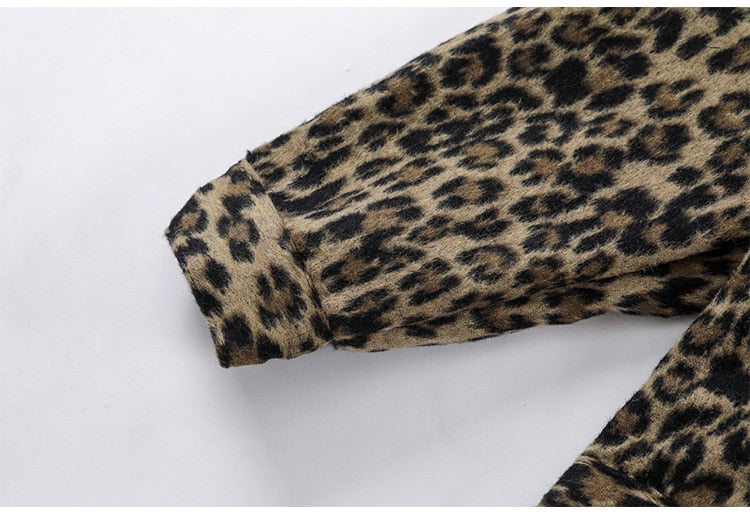 Hip Hop Jacket Coat Men Furry Leopard Print Multi-Pocket Outwear Loose Retro Rock Hipster High Street Jacket Streetwear