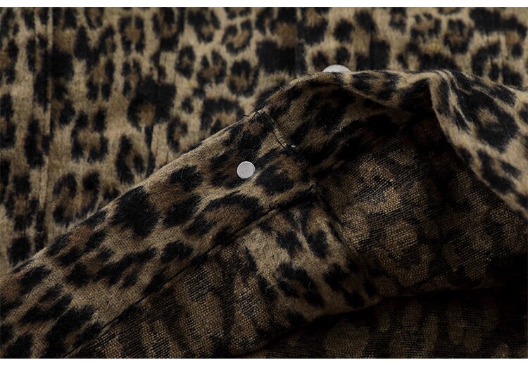 Hip Hop Jacket Coat Men Furry Leopard Print Multi-Pocket Outwear Loose Retro Rock Hipster High Street Jacket Streetwear