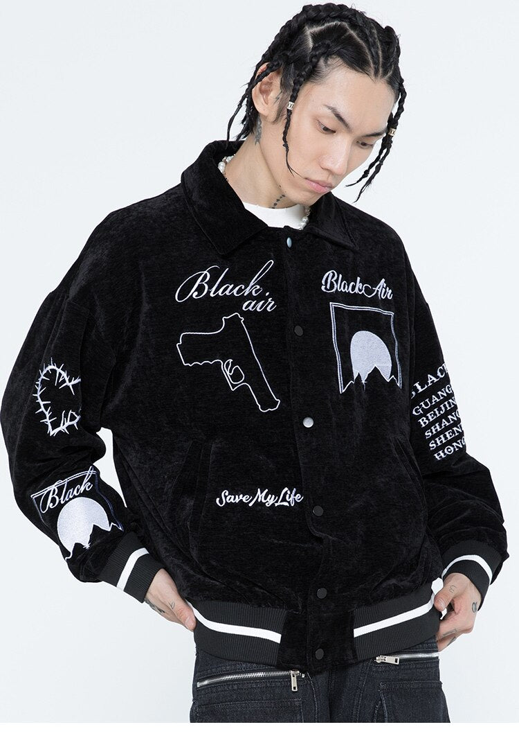 Jacket Men Esthetics Line Letter Eye Embroidery Bomber Coats Autumn Cozy Baggy Fashion Retro High Street Outwear Couple