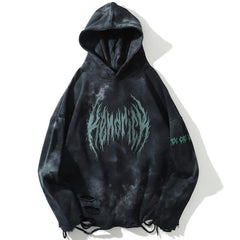 Hoodie Men Tie Dye Punk Graphic Print Hole Ripped Hooded Pullover Autumn Oversize Hipster High Street Couple Streetwear