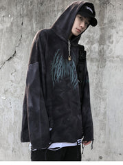 Hoodie Men Tie Dye Punk Graphic Print Hole Ripped Hooded Pullover Autumn Oversize Hipster High Street Couple Streetwear