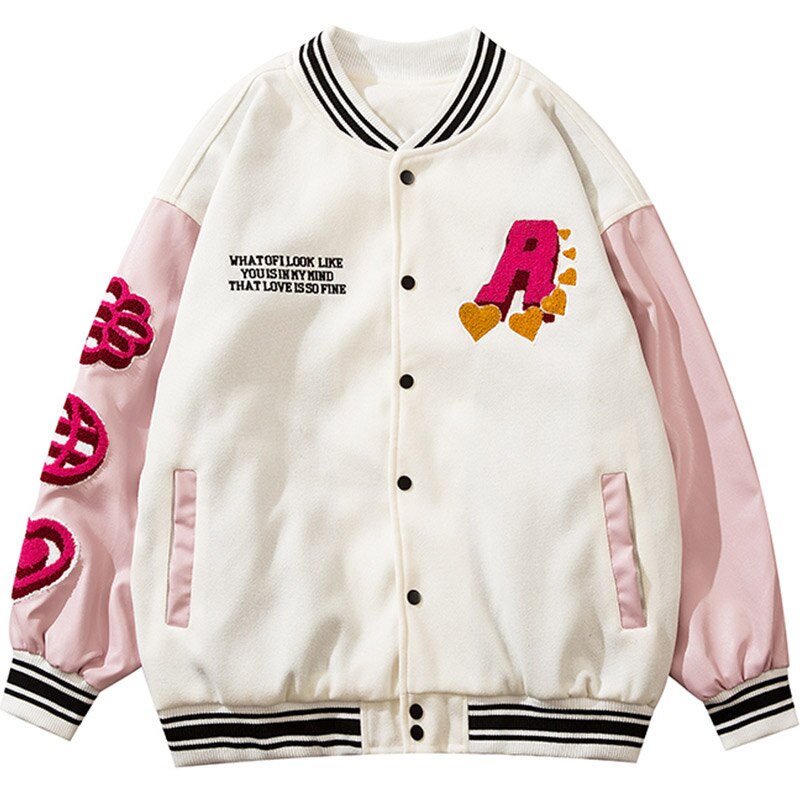 Jacket Men Furry Patches Leather Patchwork Color Oversized Bomber Coats Couple All-match College Style Baseball Outwear
