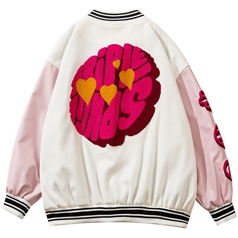 Jacket Men Furry Patches Leather Patchwork Color Oversized Bomber Coats Couple All-match College Style Baseball Outwear