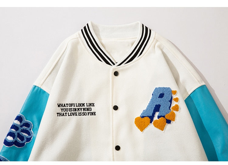 Jacket Men Furry Patches Leather Patchwork Color Oversized Bomber Coats Couple All-match College Style Baseball Outwear