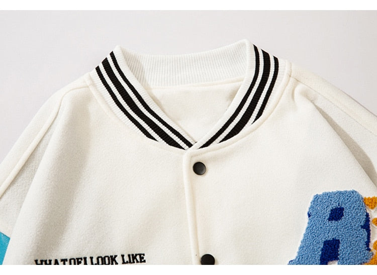 Jacket Men Furry Patches Leather Patchwork Color Oversized Bomber Coats Couple All-match College Style Baseball Outwear