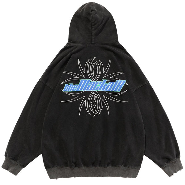 Hoodie Sweatshirts Men Hit Color Letter Patch Streetwear Baggy Hooded Distressed Retro Punk High Street Pullover Autumn