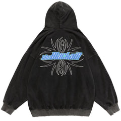 Hoodie Sweatshirts Men Hit Color Letter Patch Streetwear Baggy Hooded Distressed Retro Punk High Street Pullover Autumn