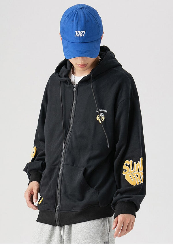Animal Letter Embroidery Zipper Hooded Hoodie Men Casual College Style Oversized Coats Autumn Fashion Streetwear Couple