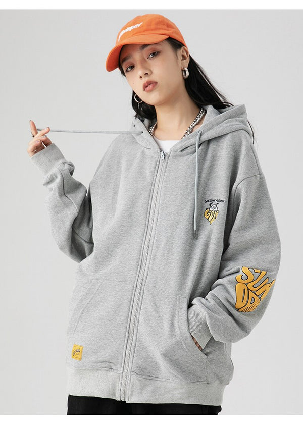 Animal Letter Embroidery Zipper Hooded Hoodie Men Casual College Style Oversized Coats Autumn Fashion Streetwear Couple