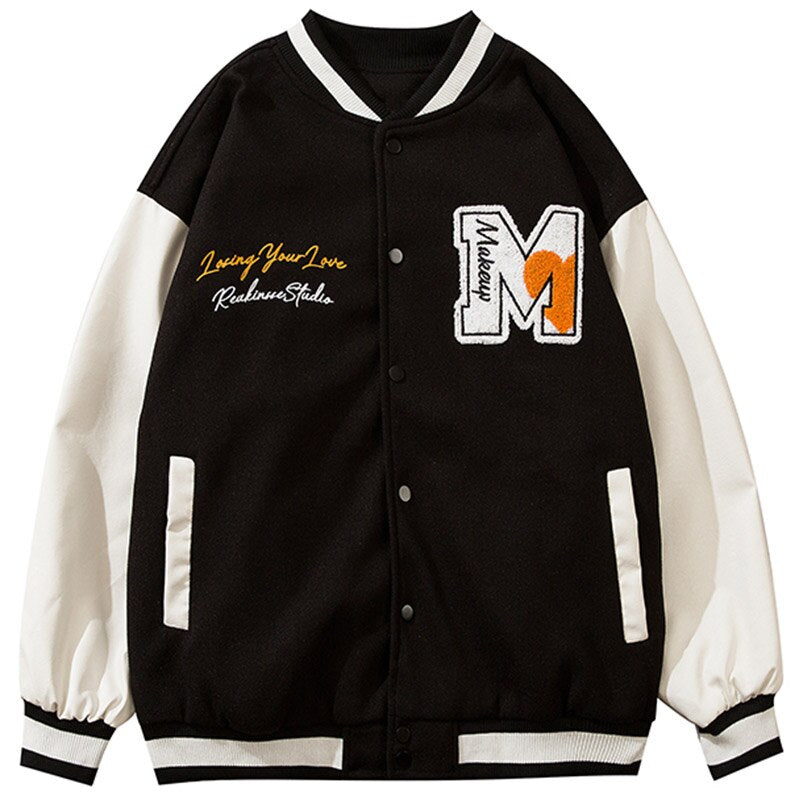 Jacket Men Cartoon Furry Sun Cloud Patch Patchwork Bomber Coats Loose Hip Hop Funny High Street Baseball Outwear Autumn