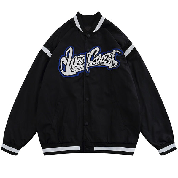 Jacket Men Embroidery Patch Color Block Print Baseball Jacket Coat Men Loose High Street Harajuku Bomber Outwear Autumn