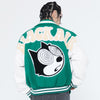 Jacket Men Cartoon Patches Patchwork Color Turn-down Collar Coat Harajuku Vintage College Style Varsity Jackets Outwear