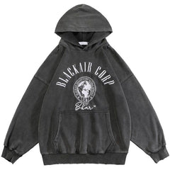 Hoodie Men Embroidery Washed Distressed Hooded Pullover Autumn Oversized Retro Punk All-match Sweatshirt Men Streetwear