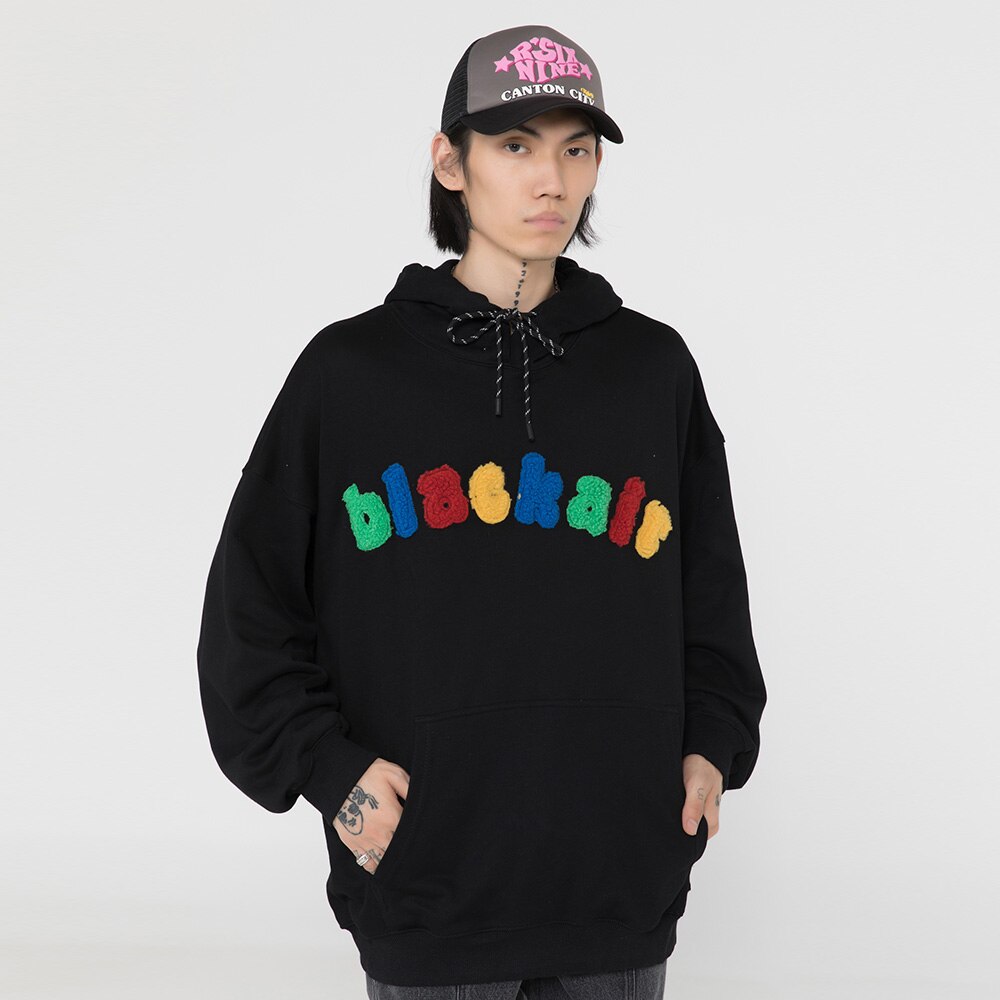Hoodie Men Cartoon Colorful Printed Furry Letter Patch Pullover Autumn Oversize Hooded Hip Hop College Style Streetwear
