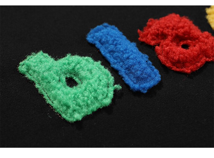 Hoodie Men Cartoon Colorful Printed Furry Letter Patch Pullover Autumn Oversize Hooded Hip Hop College Style Streetwear